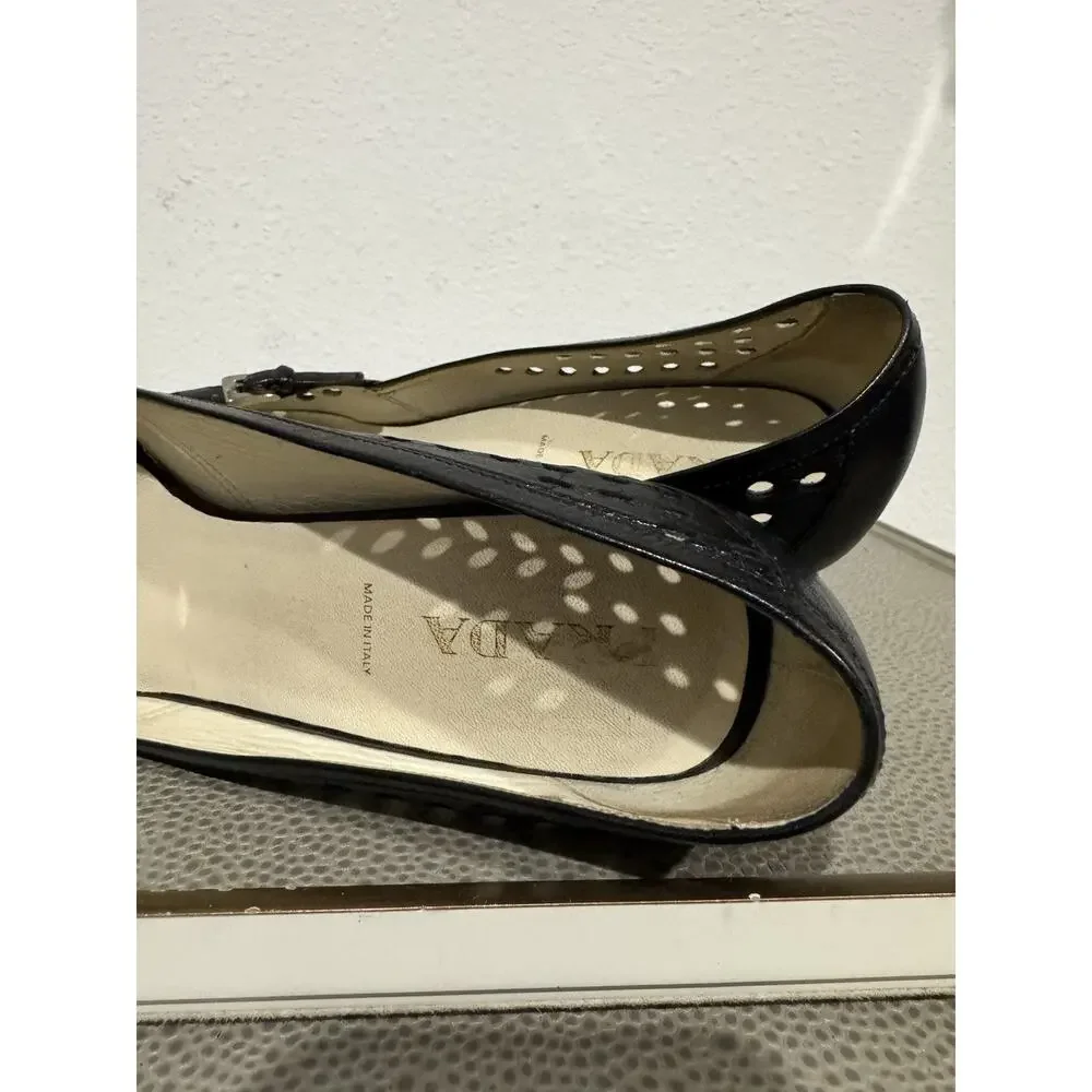 PRADA Y2K Pumps Heel Leather Black Point Toe Cutout Sz 37.5 / 7.5